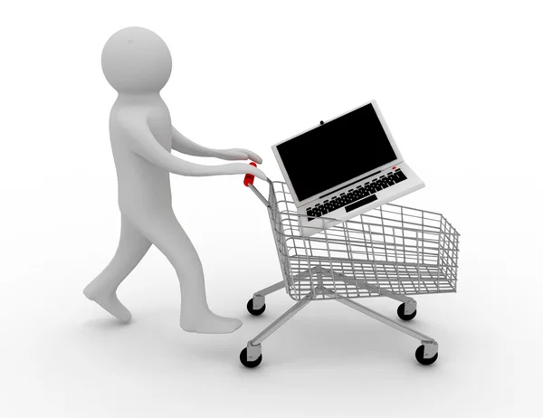 3d person a computer in the shopping cart — Stock Photo, Image