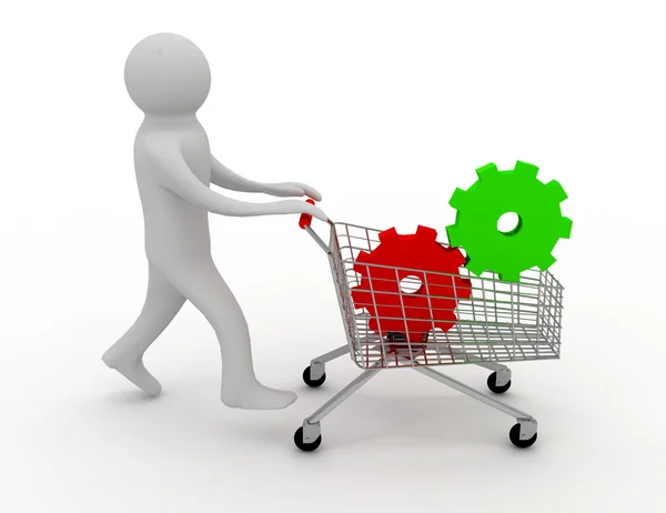 3d person two gears in the shopping cart — Stock Photo, Image