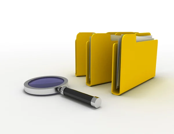 Office document paper folders with magnifier glass. — Stock Photo, Image