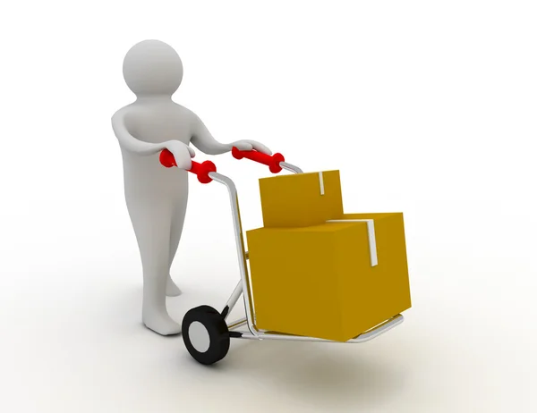 3d man cart and boxes — Stock Photo, Image