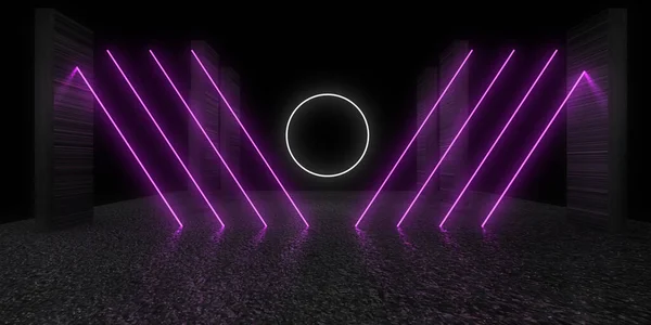 Abstract Background Neon Lights Neon Tunnel Space Construction Illustration — Stock Photo, Image