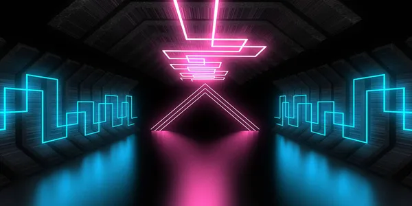 Abstract Background Neon Lights Neon Tunnel Space Construction Illustration — Stock Photo, Image