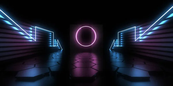 Fundal Abstract Lumini Neon Neon Tunnel Space Construcție Ilustrație — Fotografie, imagine de stoc