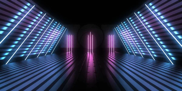 Fundo Abstrato Com Luzes Néon Neon Túnel Space Construção Ilustração — Fotografia de Stock