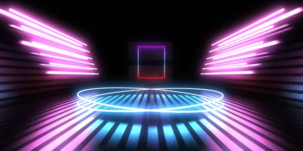 Abstracte Achtergrond Met Neonverlichting Neon Tunnel Space Constructie Illustratie — Stockfoto