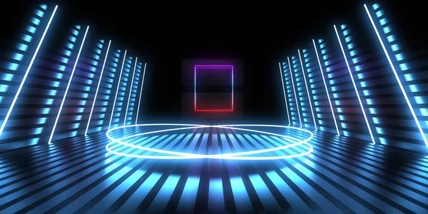 Abstract Background Neon Lights Neon Tunnel Space Construction Illustration — Stock Photo, Image