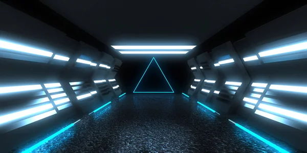 Fundo Abstrato Com Luzes Néon Neon Túnel Space Construção Ilustração — Fotografia de Stock