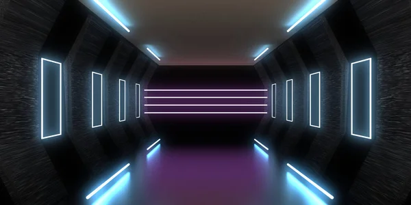 Abstrakter Hintergrund Mit Neonlicht Neon Tunnel Space Bau Abbildung — Stockfoto