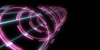 Üç boyutlu soyut arkaplan ve neon ışıkları. Neon tüneli. Uzay inşaatı. 3d illüstrasyon