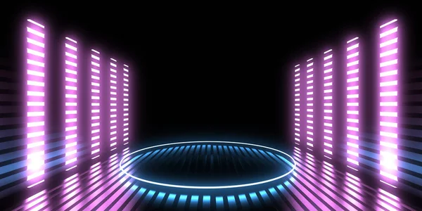 Abstract Background Neon Lights Neon Tunnel Space Construction Illustration — Stock Photo, Image