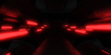 Üç boyutlu soyut arkaplan ve neon ışıkları. Neon tüneli. Uzay inşaatı. 3d illüstrasyon
