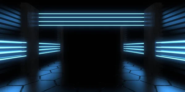 Abstract Background Neon Lights Neon Tunnel Space Construction Illustration — Stock Photo, Image