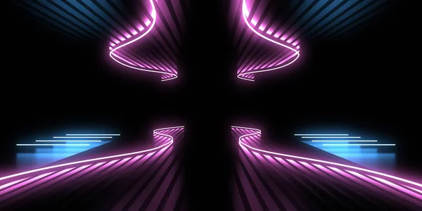 Abstracte Achtergrond Met Neonverlichting Neon Tunnel Space Constructie Illustratie — Stockfoto