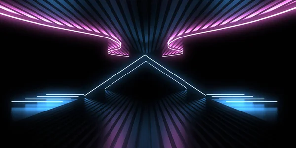 Fundo Abstrato Com Luzes Néon Neon Túnel Space Construção Ilustração — Fotografia de Stock