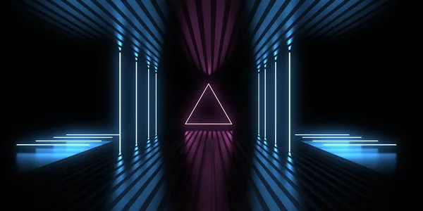 Fundo Abstrato Com Luzes Néon Neon Túnel Space Construção Ilustração — Fotografia de Stock