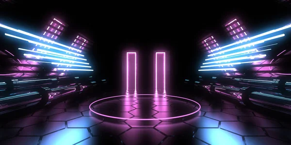 Abstracte Achtergrond Met Neonverlichting Neon Tunnel Space Constructie Illustratie — Stockfoto