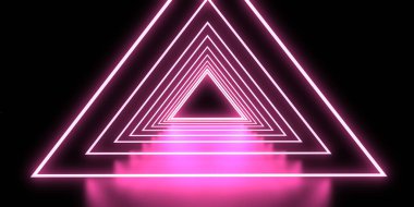 Üç boyutlu soyut arkaplan ve neon ışıkları. Neon tüneli. Uzay inşaatı. 3d illüstrasyon