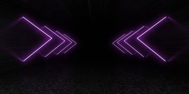 Üç boyutlu soyut arkaplan ve neon ışıkları. Neon tüneli. Uzay inşaatı. 3d illüstrasyon
