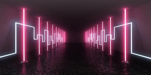 Fundo Abstrato Com Luzes Néon Neon Túnel Space Construção Ilustração — Fotografia de Stock