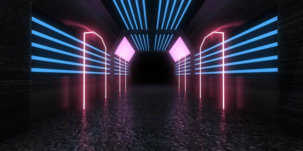 Abstract Background Neon Lights Neon Tunnel Space Construction Illustration — Stock Photo, Image