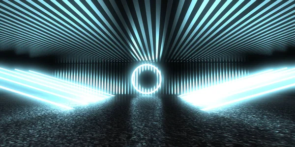 Sfondo Astratto Con Luci Neon Costruzione Tunnel Neon Space Illustrazione — Foto Stock