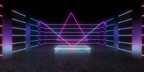 Abstracte Achtergrond Met Neonverlichting Neon Tunnel Space Constructie Illustratie — Stockfoto