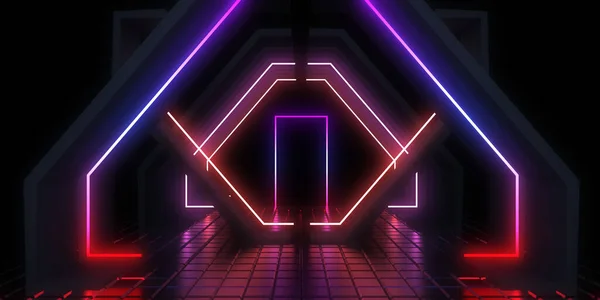 Abstract Background Neon Lights Neon Tunnel Space Construction Illustration — Stock Photo, Image