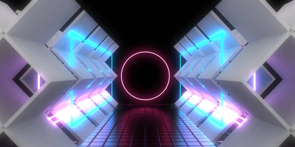 Abstract Background Neon Lights Neon Tunnel Space Construction Illustration — Stock Photo, Image