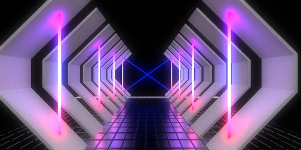 Abstracte Achtergrond Met Neonverlichting Neon Tunnel Space Constructie Illustratie — Stockfoto