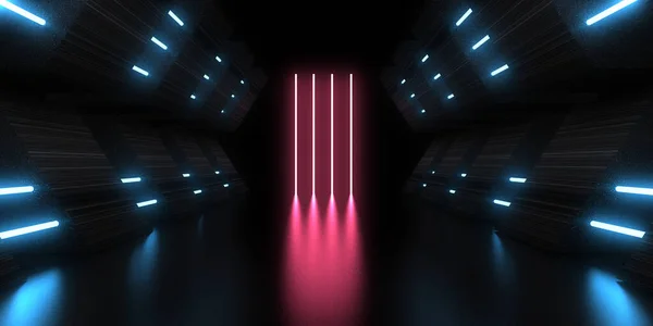 Abstract Background Neon Lights Neon Tunnel Space Construction Illustration — Stock Photo, Image