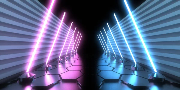 Abstracte Achtergrond Met Neonverlichting Neon Tunnel Space Constructie Illustratie — Stockfoto