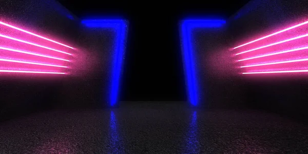 Abstrakter Hintergrund Mit Neonlicht Neon Tunnel Space Bau Abbildung Stockbild