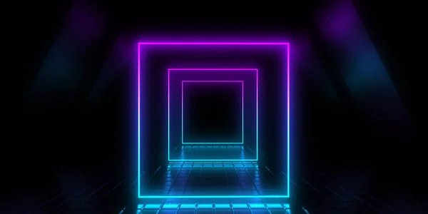 Sfondo Astratto Con Luci Neon Costruzione Tunnel Neon Space Illustrazione — Foto Stock