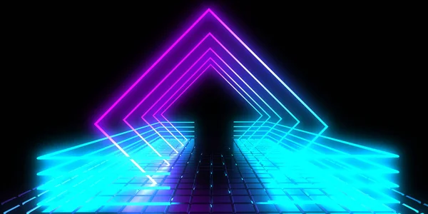 Fundo Abstrato Com Luzes Néon Neon Túnel Space Construção Ilustração — Fotografia de Stock