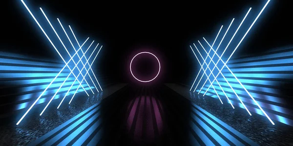 Abstracte Achtergrond Met Neonverlichting Neon Tunnel Space Constructie Illustratie — Stockfoto