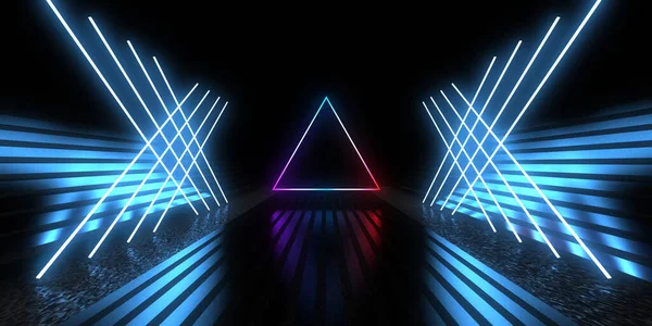 Fundo Abstrato Com Luzes Néon Neon Túnel Space Construção Ilustração — Fotografia de Stock