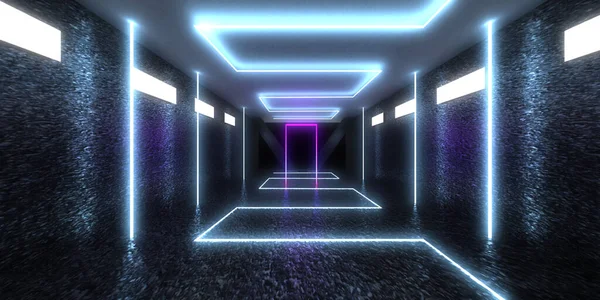 Sfondo Astratto Con Luci Neon Costruzione Tunnel Neon Space Illustrazione — Foto Stock