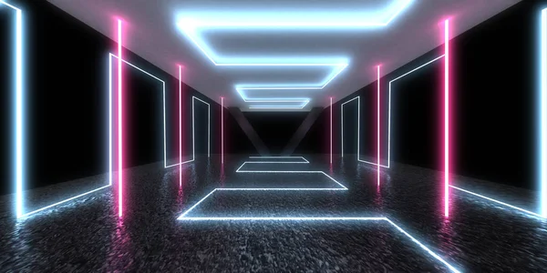 Abstracte Achtergrond Met Neonverlichting Neon Tunnel Space Constructie Illustratie — Stockfoto