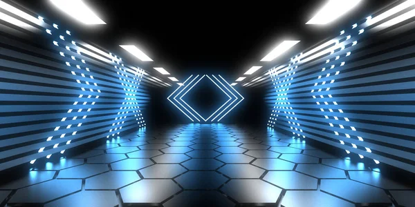 Abstracte Achtergrond Met Neonverlichting Neon Tunnel Space Constructie Illustratie — Stockfoto