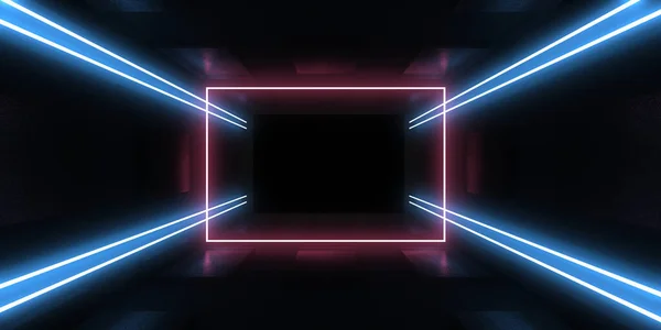 Abstract Background Neon Lights Neon Tunnel Space Construction Illustration — Stock Photo, Image