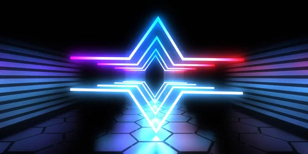 Abstract Background Neon Lights Neon Tunnel Space Construction Illustration Stock Image