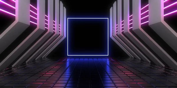 Abstract Background Neon Lights Neon Tunnel Space Construction Illustration — Stock Photo, Image