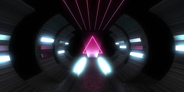 Sfondo Astratto Con Luci Neon Costruzione Tunnel Neon Space Illustrazione — Foto Stock