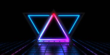 Üç boyutlu soyut arkaplan ve neon ışıkları. Neon tüneli. Uzay inşaatı. 3d illüstrasyon