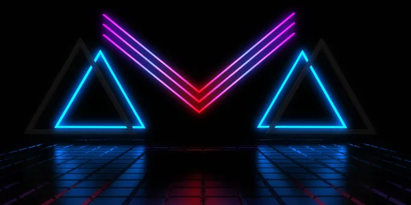 Fundo Abstrato Com Luzes Néon Neon Túnel Space Construção Ilustração — Fotografia de Stock