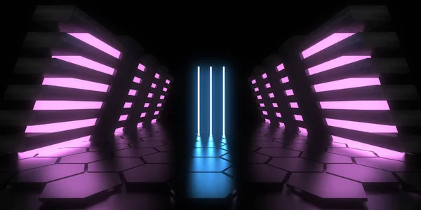 Abstracte Achtergrond Met Neonverlichting Neon Tunnel Space Constructie Illustratie — Stockfoto