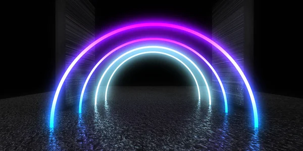 3D abstract background with neon lights. neon tunnel  .space construction . .3d illustration