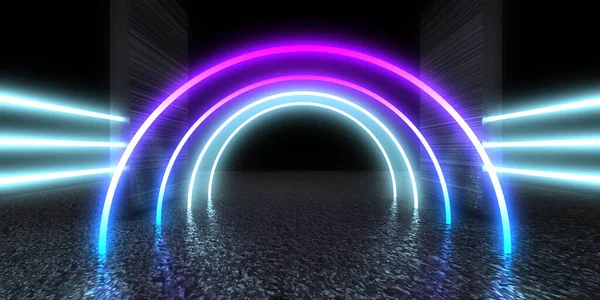 3D abstract background with neon lights. neon tunnel  .space construction . .3d illustration