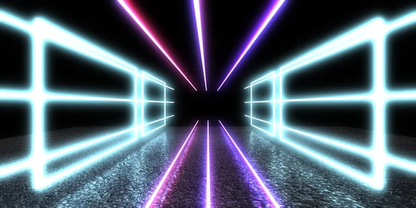 Abstract Background Neon Lights Neon Tunnel Space Construction Illustration — Stock Photo, Image