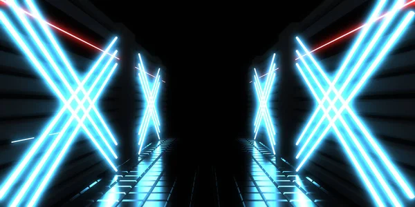 Abstract Background Neon Lights Neon Tunnel Space Construction Illustration — Stock Photo, Image